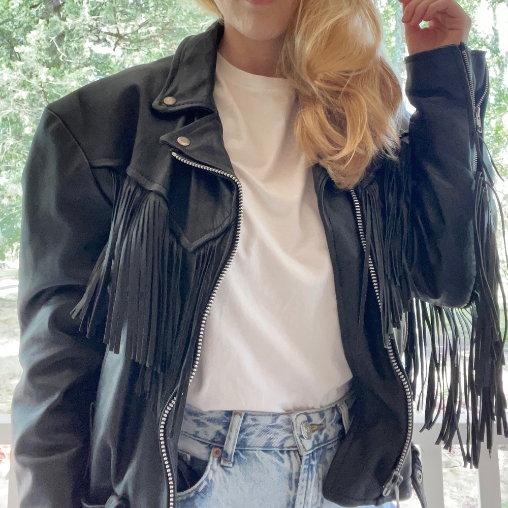 Real Leather Vintage Fringed Motorcycle Jacket